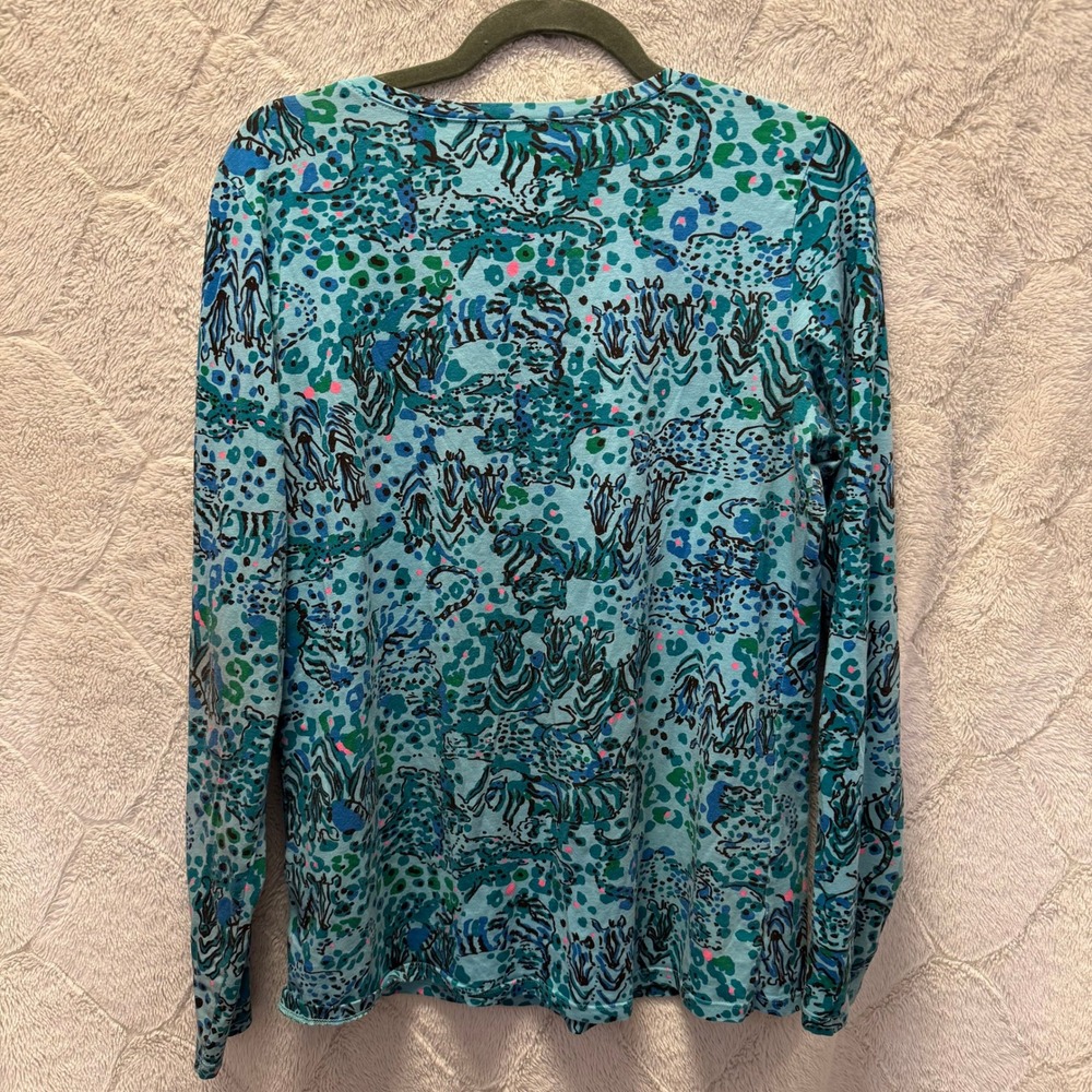 Lilly Pulitzer VNeck Long Sleeve Top SZ L Cotton Preppy Colorful Coastal Boho - Picture 3 of 10